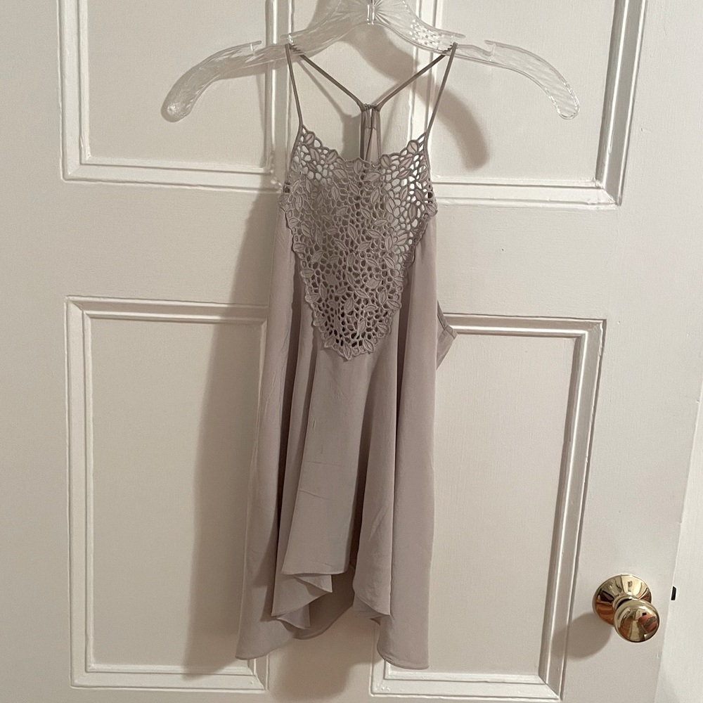 Lilac Rebecca Taylor Racerback Silk Top with Floral Cut Out